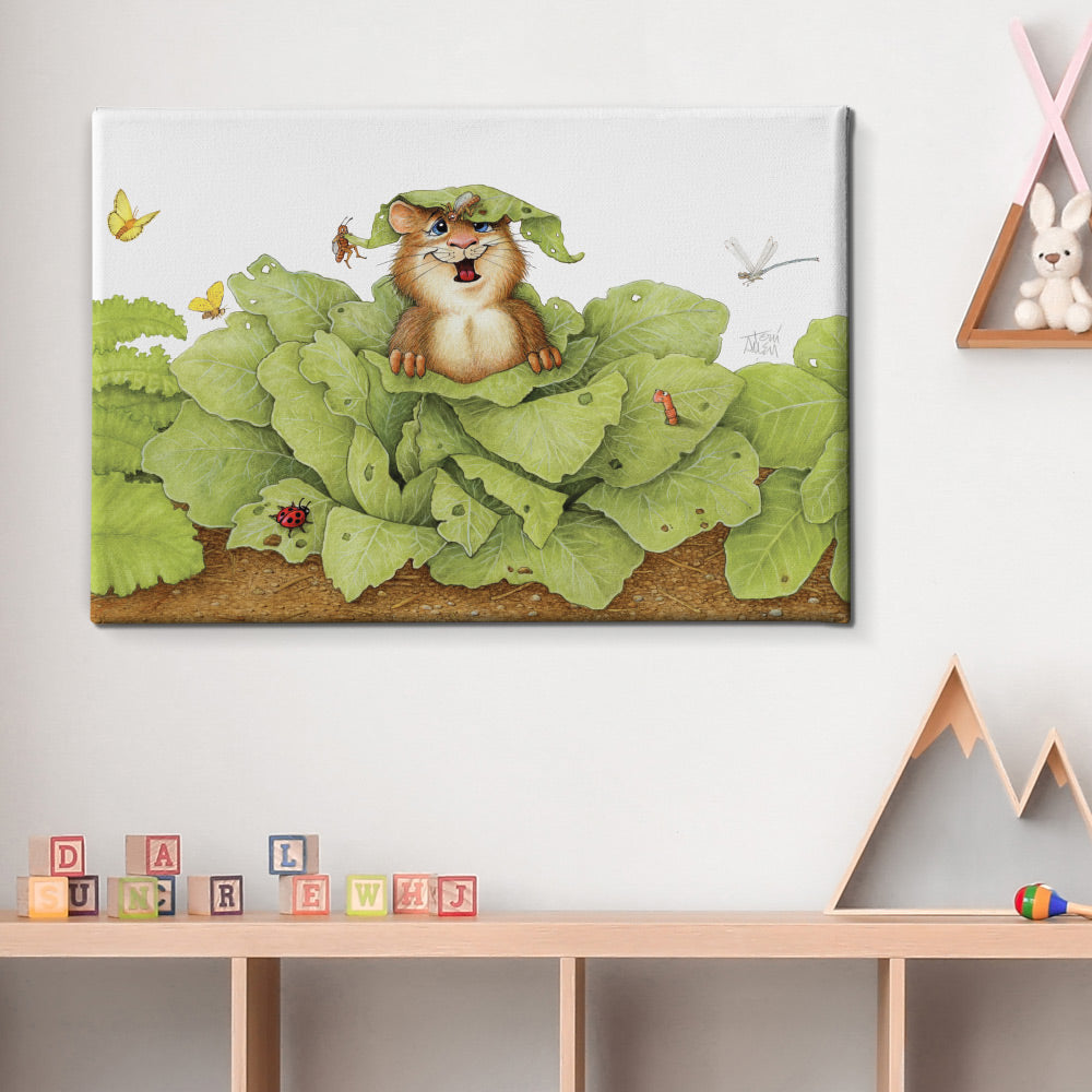 Friendly Kritters Wall Art Print - Gopher in a Garden- 24x36 - Hand Drawn - Canvas