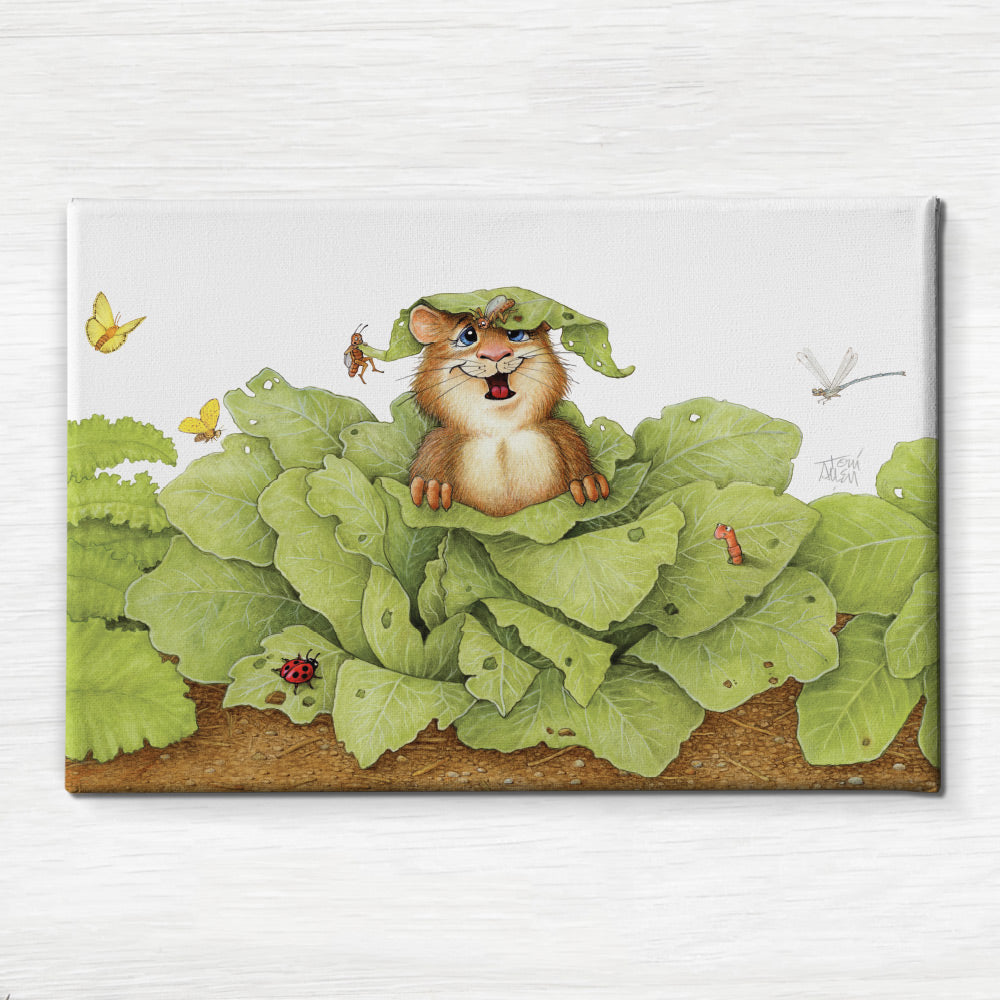 Friendly Kritters Wall Art Print - Gopher in a Garden- 16x24 - Hand Drawn - Canvas