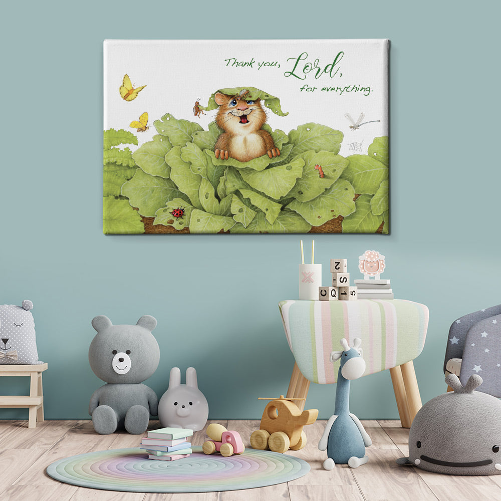 Friendly Kritters Wall Art Print - Gopher in a Garden- 24x36 - Hand Drawn - Canvas
