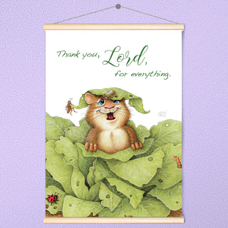Friendly Kritters Wall Art Print - Gopher in a Garden- 17.5x24 - Hand Drawn - Wood Frame Hanger