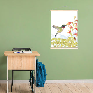 Friendly Kritters Wall Art Print - Hummingbird - 17.5x24 - Hand Drawn - Wood Frame Hanger