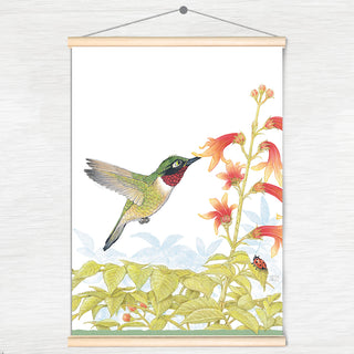 Friendly Kritters Wall Art Print - Hummingbird - 17.5x24 - Hand Drawn - Wood Frame Hanger