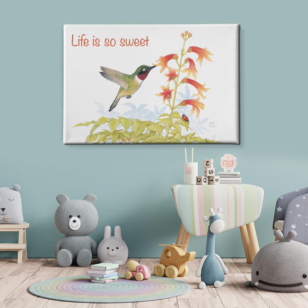 Friendly Kritters Wall Art Print - Hummingbird - 16x24 - Hand Drawn - Canvas