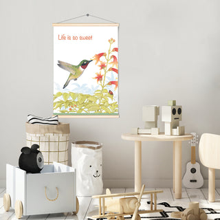 Friendly Kritters Wall Art Print - Hummingbird - 17.5x24 - Hand Drawn - Wood Frame Hanger