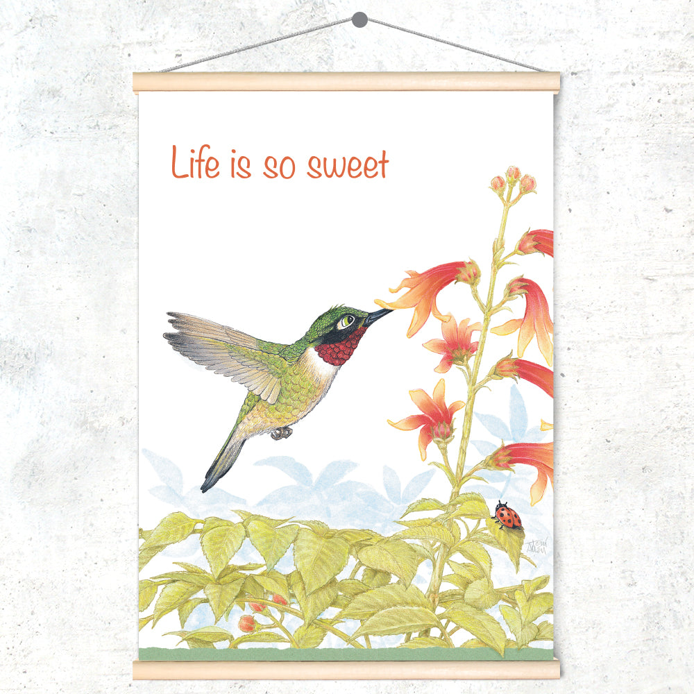 Friendly Kritters Wall Art Print - Hummingbird - 17.5x24 - Hand Drawn - Wood Frame Hanger