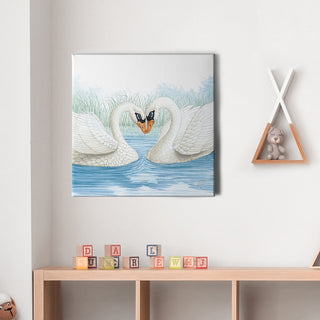 Friendly Kritters Wall Art Print - Loving Swans - 16x16 - Hand Drawn - Canvas