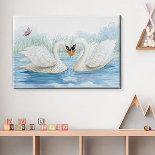 Friendly Kritters Wall Art Print - Loving Swans - 16x24 - Hand Drawn - Canvas