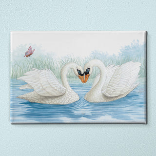 Friendly Kritters Wall Art Print - Loving Swans - 24x36 - Hand Drawn - Canvas