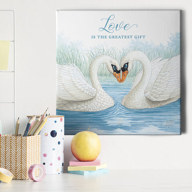 Friendly Kritters Wall Art Print - Loving Swans - 16x16 - Hand Drawn - Canvas