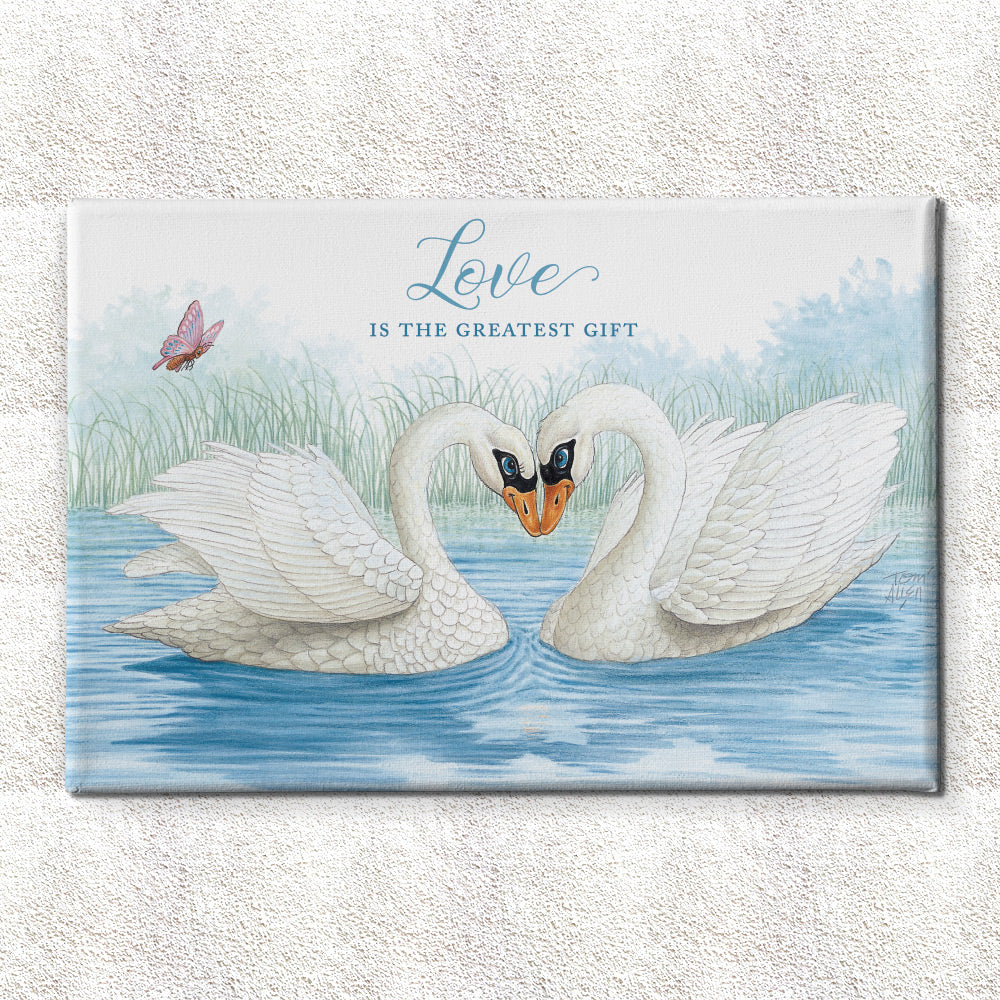 Friendly Kritters Wall Art Print - Loving Swans - 16x24 - Hand Drawn - Canvas