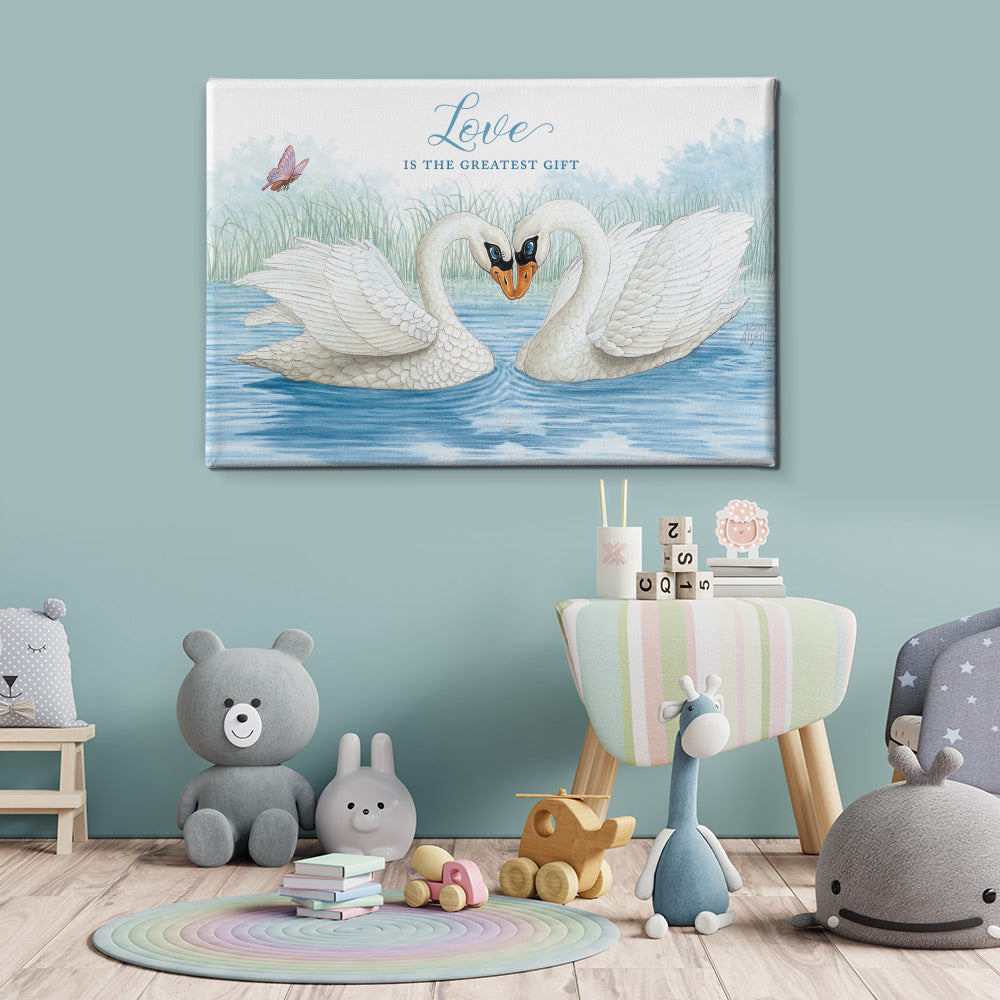 Friendly Kritters Wall Art Print - Loving Swans - 24x36 - Hand Drawn - Canvas