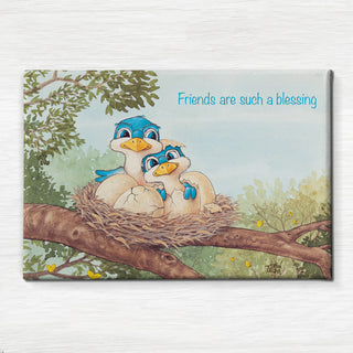 Friendly Kritters Wall Art Print - Bluebird Mama and Baby- 24x36 - Hand Drawn - Canvas