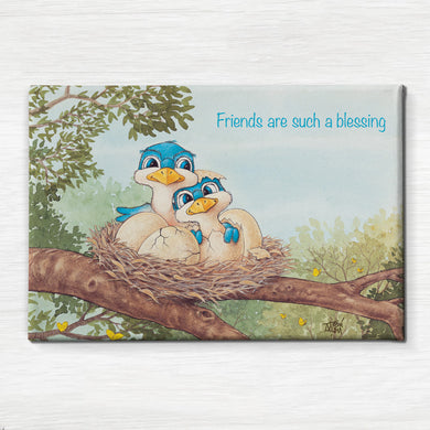 Friendly Kritters Wall Art Print - Bluebird Mama and Baby- 24x36 - Hand Drawn - Canvas