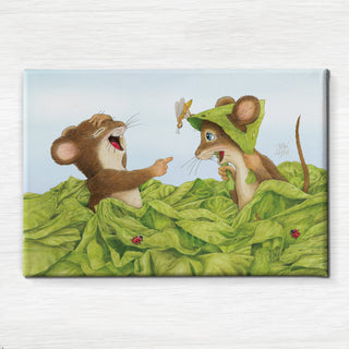 Friendly Kritters Wall Art Print - Mice Playing in Garden - 16x24 - Hand Drawn - Canvas