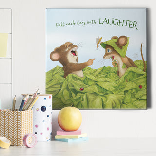 Friendly Kritters Wall Art Print - Mice Playing in Garden - 16x16 - Hand Drawn - Canvas