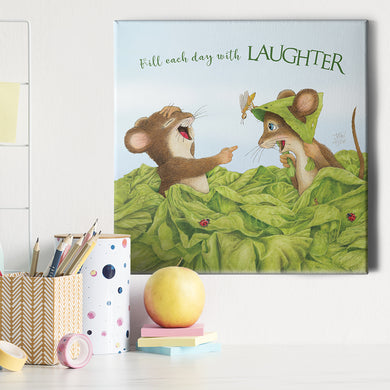Friendly Kritters Wall Art Print - Mice Playing in Garden - 16x16 - Hand Drawn - Canvas