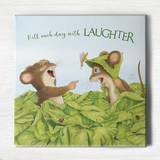 Friendly Kritters Wall Art Print - Mice Playing in Garden - 16x16 - Hand Drawn - Canvas