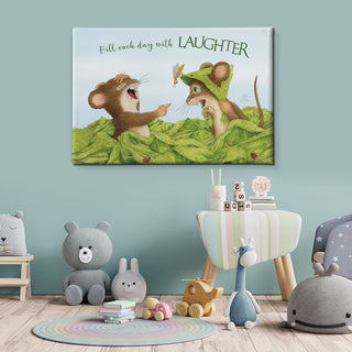 Friendly Kritters Wall Art Print - Mice Playing in Garden - 16x24 - Hand Drawn - Canvas