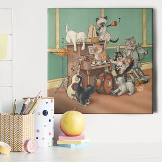 Friendly Kritters Wall Art Print - Cats in a Band - 16x16 - Hand Drawn - Canvas