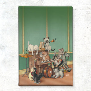 Friendly Kritters Wall Art Print - Cats in a Band - 16x24 - Hand Drawn - Canvas
