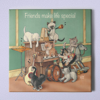 Friendly Kritters Wall Art Print - Cats in a Band - 16x16 - Hand Drawn - Canvas