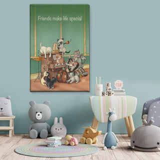 Friendly Kritters Wall Art Print - Cats in a Band - 24x36 - Hand Drawn - Canvas