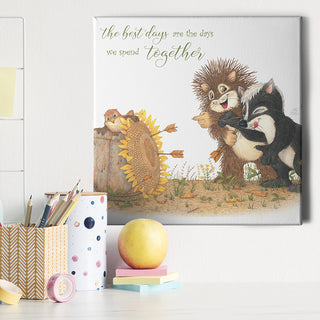 Friendly Kritters Wall Art Print - Skunk and Porcupine Throwing Darts - 16x16 - Hand Drawn - Canvas