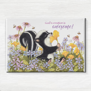 Friendly Kritters Wall Art Print - Skunk Smelling Flowers - 24x36 - Hand Drawn - Canvas
