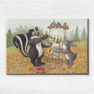 Friendly Kritters Wall Art Print - Skunk and Bunny Rabbit Painting - 16x24 - Hand Drawn - Canvas