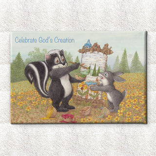 Friendly Kritters Wall Art Print - Skunk and Bunny Rabbit Painting - 24x36 - Hand Drawn - Canvas