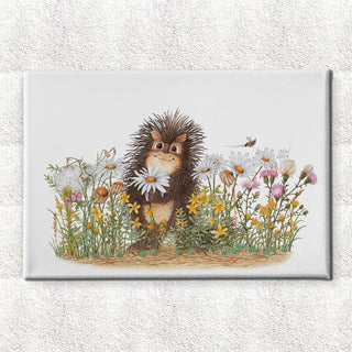Friendly Kritters Wall Art Print - Porcupine in a Field of Flowers - 16x24 - Hand Drawn - Canvas