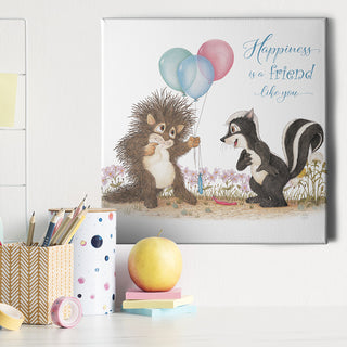 Friendly Kritters Wall Art Print - Porcupine and Skunk with Balloons - 16x16 - Hand Drawn - Canvas