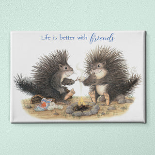 Friendly Kritters Wall Art Print - Porcupines Roasting Marshmallows - 24x36 - Hand Drawn - Canvas