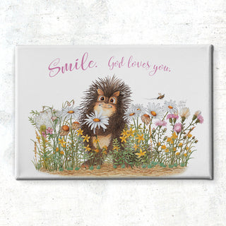 Friendly Kritters Wall Art Print - Porcupine in a Field of Flowers - 16x16 - Hand Drawn - Canvas