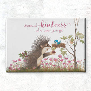 Friendly Kritters Wall Art Print - Porcupine Feeding Baby Bluebird - 24x36 - Hand Drawn - Canvas