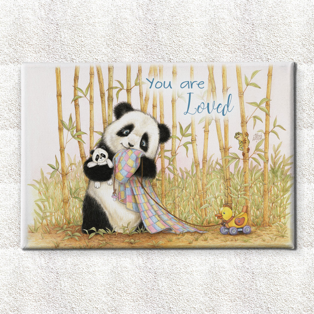 Friendly Kritters Wall Art Print - Baby Panda Bear with Blanket - 24x36 - Hand Drawn - Canvas