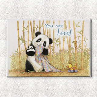 Friendly Kritters Wall Art Print - Baby Panda Bear with Blanket - 24x36 - Hand Drawn - Canvas