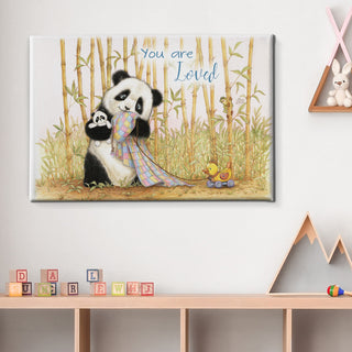Friendly Kritters Wall Art Print - Baby Panda Bear with Blanket - 24x36 - Hand Drawn - Canvas