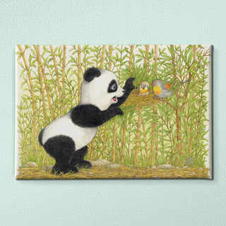 Friendly Kritters Wall Art Print - Panda Bear with Birds in Nest - 24x36 - Hand Drawn - Canvas