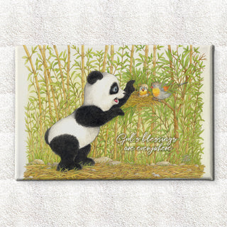 Friendly Kritters Wall Art Print - Panda Bear with Birds in Nest - 24x36 - Hand Drawn - Canvas