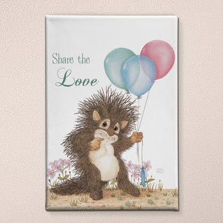 Friendly Kritters Wall Art Print - Baby Porcupine with Balloons - 24x36 - Hand Drawn - Canvas