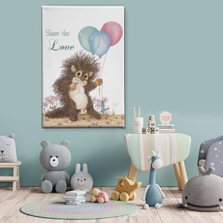 Friendly Kritters Wall Art Print - Baby Porcupine with Balloons - 24x36 - Hand Drawn - Canvas