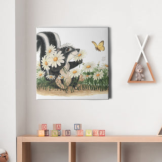 Friendly Kritters Wall Art Print - Skunk, Butterflies, and Bees - 16x16 - Hand Drawn - Canvas