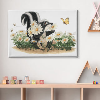 Friendly Kritters Wall Art Print - Skunk, Butterflies, and Bees - 24x36 - Hand Drawn - Canvas