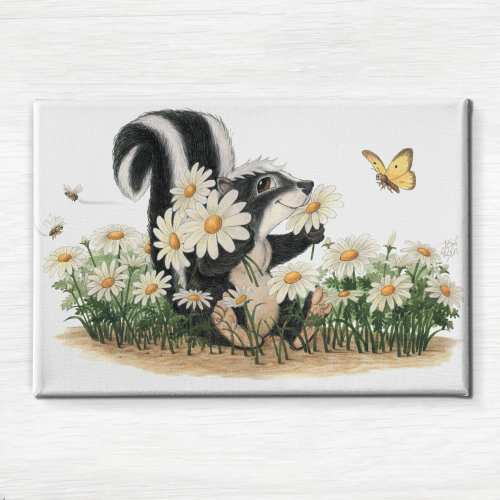 Friendly Kritters Wall Art Print - Skunk, Butterflies, and Bees - 24x36 - Hand Drawn - Canvas