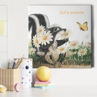 Friendly Kritters Wall Art Print - Skunk, Butterflies, and Bees - 16x16 - Hand Drawn - Canvas