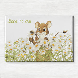 Friendly Kritters Wall Art Print - Mouse, Bees and Daisies - 24x36 - Hand Drawn - Canvas