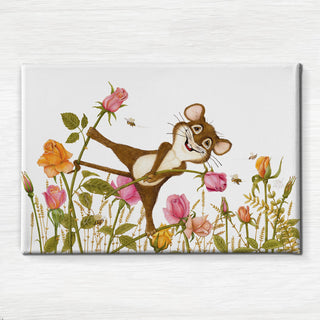 Friendly Kritters Wall Art Print - Mouse, Bees and Roses - 24x36 - Hand Drawn - Canvas