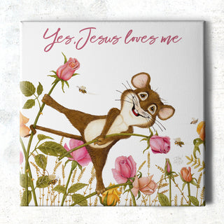 Friendly Kritters Wall Art Print - Mouse, Bees and Roses - 16x16 - Hand Drawn - Canvas
