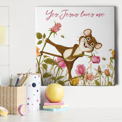 Friendly Kritters Wall Art Print - Mouse, Bees and Roses - 16x16 - Hand Drawn - Canvas